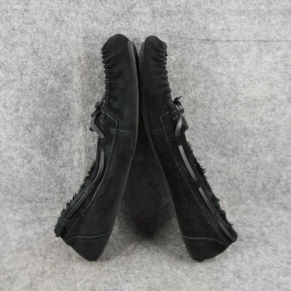 Stars Above Shoes Womens 10 Slipper Moccasin Loafer Slip On Suede Black Faux Fur - Picture 8 of 12